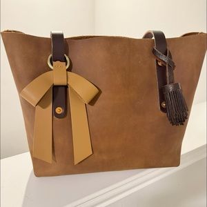 Go Forth Goods Leather Tote Purse - Tobacco Avery